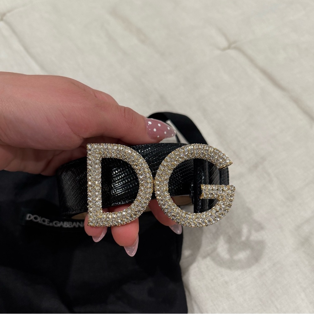 Dolce & Gabbana Black Belt with Glittering Gold DG Buckle